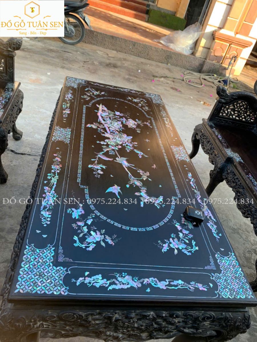 Hình ảnh Bộ trường kỷ huế gỗ gụ khảm ốc T45